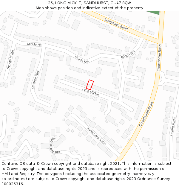 26, LONG MICKLE, SANDHURST, GU47 8QW: Location map and indicative extent of plot