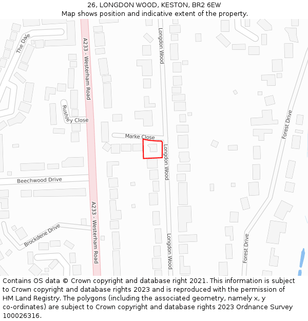 26, LONGDON WOOD, KESTON, BR2 6EW: Location map and indicative extent of plot