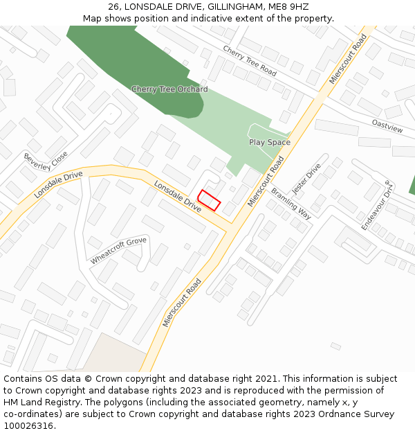 26, LONSDALE DRIVE, GILLINGHAM, ME8 9HZ: Location map and indicative extent of plot