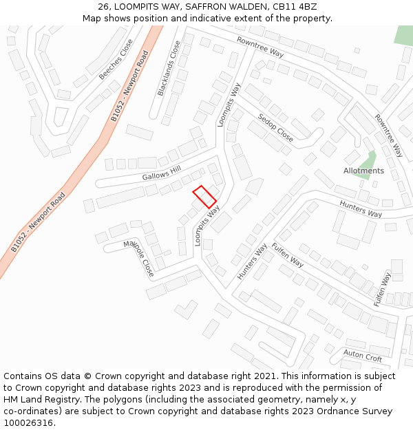 26, LOOMPITS WAY, SAFFRON WALDEN, CB11 4BZ: Location map and indicative extent of plot