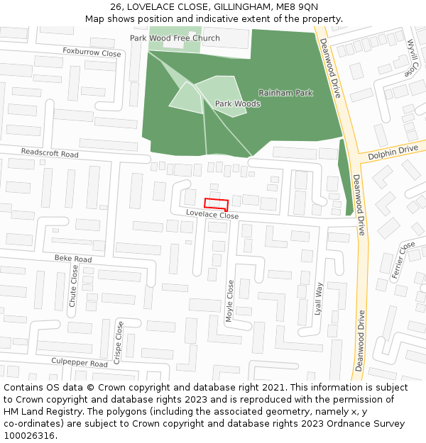 26, LOVELACE CLOSE, GILLINGHAM, ME8 9QN: Location map and indicative extent of plot