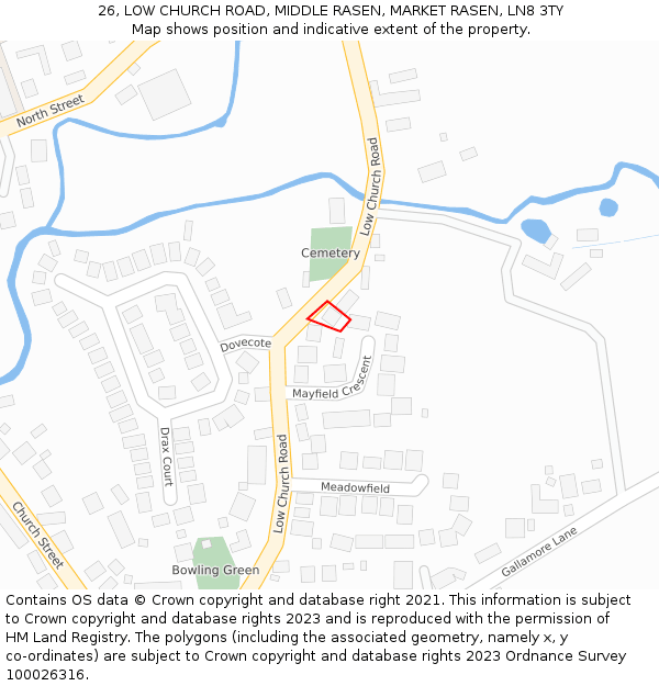 26, LOW CHURCH ROAD, MIDDLE RASEN, MARKET RASEN, LN8 3TY: Location map and indicative extent of plot