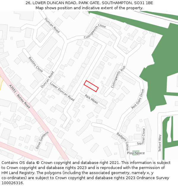 26, LOWER DUNCAN ROAD, PARK GATE, SOUTHAMPTON, SO31 1BE: Location map and indicative extent of plot