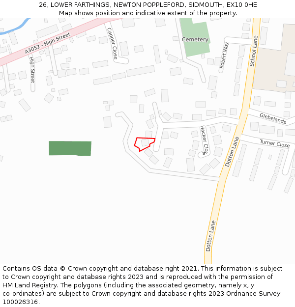 26, LOWER FARTHINGS, NEWTON POPPLEFORD, SIDMOUTH, EX10 0HE: Location map and indicative extent of plot