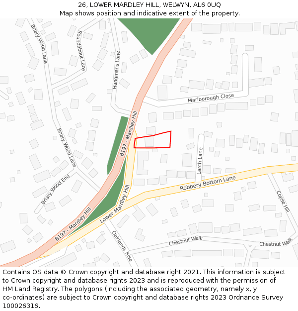 26, LOWER MARDLEY HILL, WELWYN, AL6 0UQ: Location map and indicative extent of plot