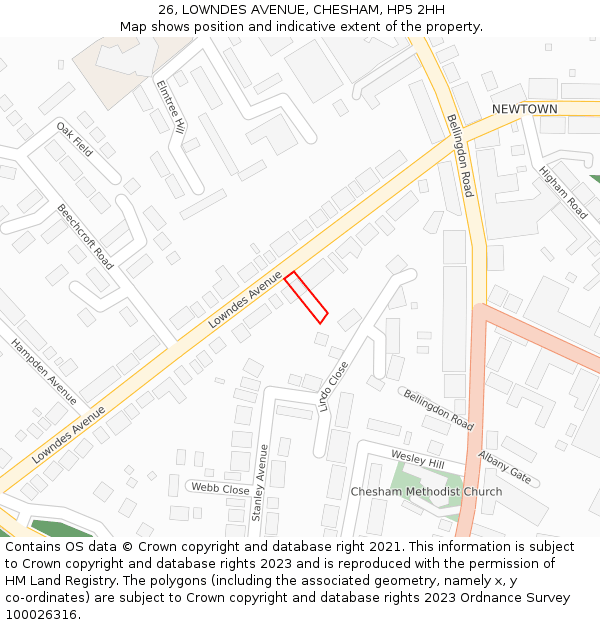 26, LOWNDES AVENUE, CHESHAM, HP5 2HH: Location map and indicative extent of plot