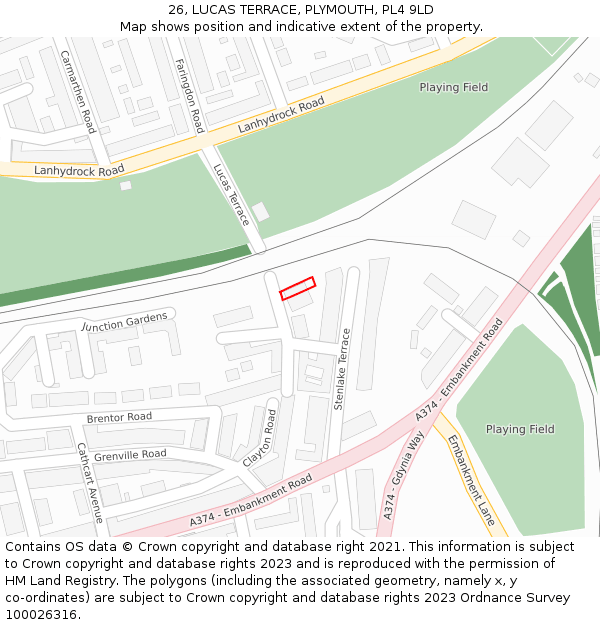 26, LUCAS TERRACE, PLYMOUTH, PL4 9LD: Location map and indicative extent of plot