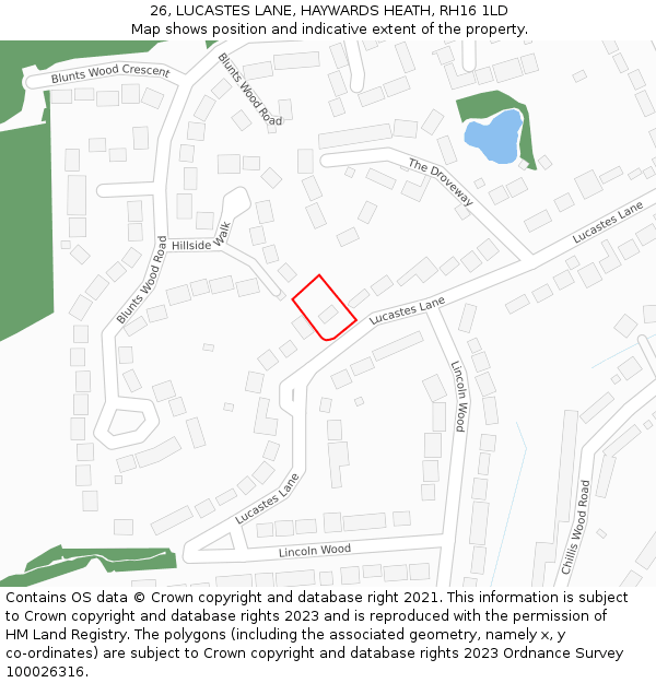 26, LUCASTES LANE, HAYWARDS HEATH, RH16 1LD: Location map and indicative extent of plot