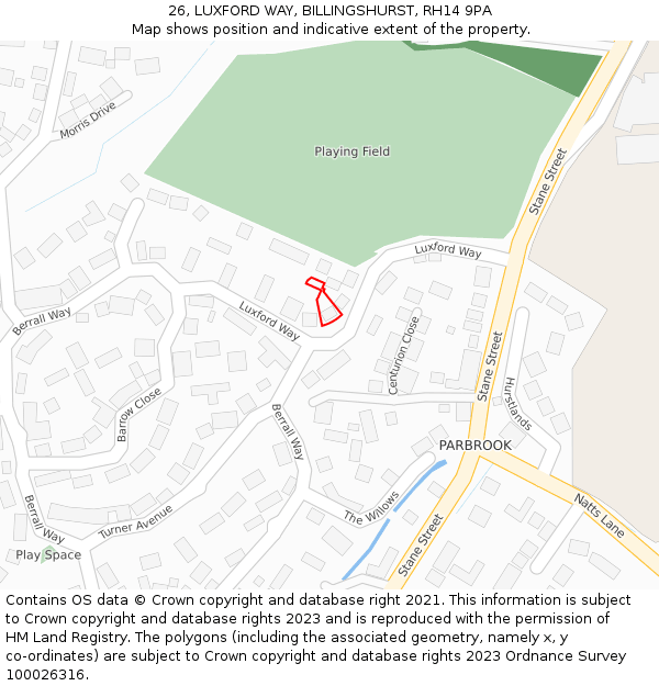 26, LUXFORD WAY, BILLINGSHURST, RH14 9PA: Location map and indicative extent of plot