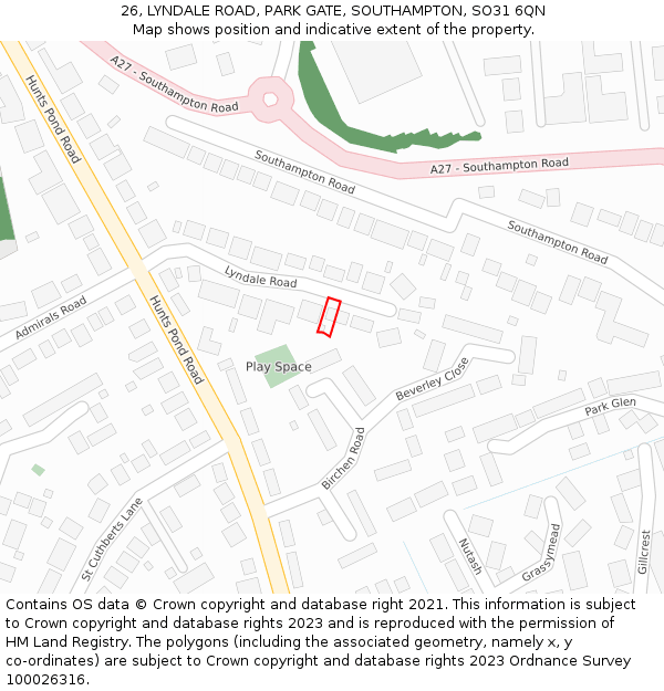 26, LYNDALE ROAD, PARK GATE, SOUTHAMPTON, SO31 6QN: Location map and indicative extent of plot