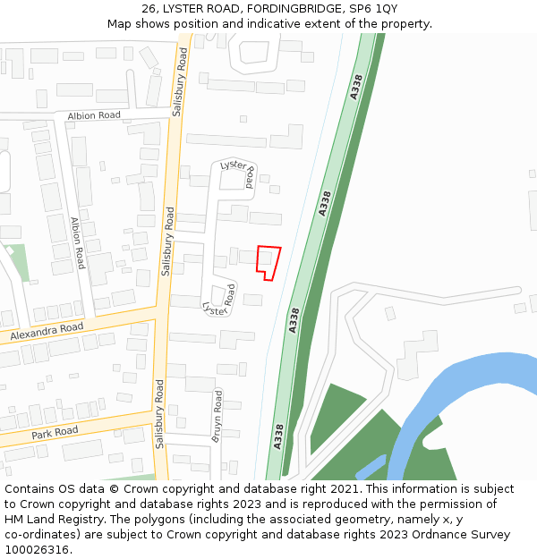 26, LYSTER ROAD, FORDINGBRIDGE, SP6 1QY: Location map and indicative extent of plot