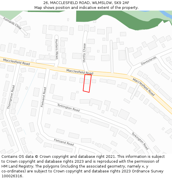 26, MACCLESFIELD ROAD, WILMSLOW, SK9 2AF: Location map and indicative extent of plot