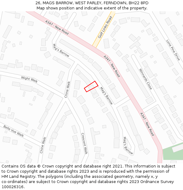 26, MAGS BARROW, WEST PARLEY, FERNDOWN, BH22 8PD: Location map and indicative extent of plot