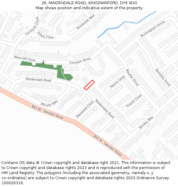 26, MAIDENDALE ROAD, KINGSWINFORD, DY6 9DG: Location map and indicative extent of plot