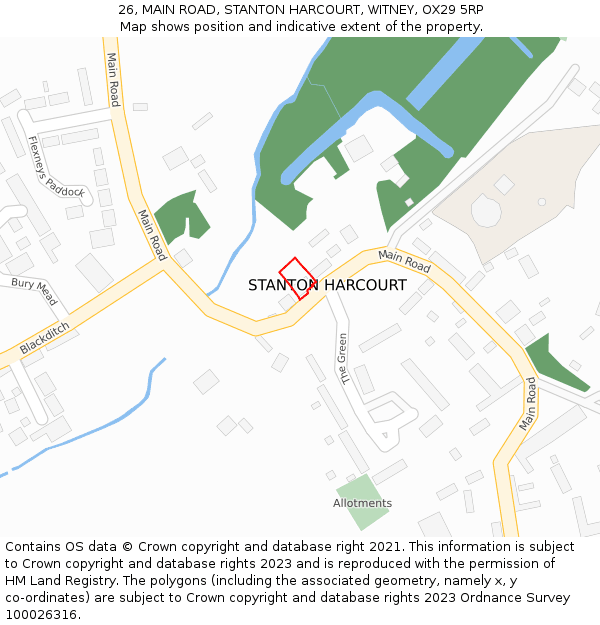 26, MAIN ROAD, STANTON HARCOURT, WITNEY, OX29 5RP: Location map and indicative extent of plot