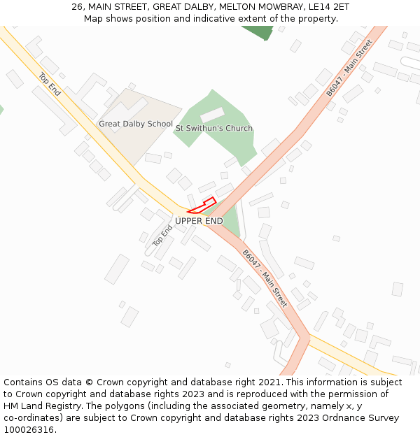 26, MAIN STREET, GREAT DALBY, MELTON MOWBRAY, LE14 2ET: Location map and indicative extent of plot