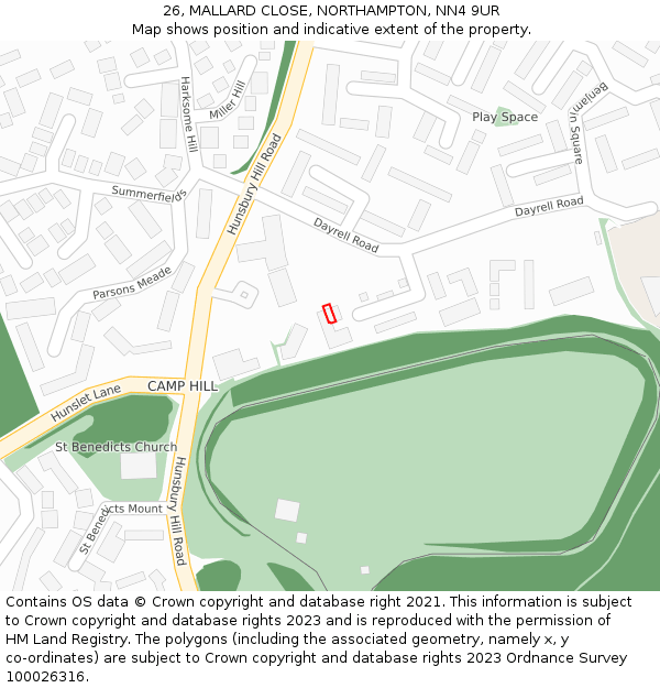 26, MALLARD CLOSE, NORTHAMPTON, NN4 9UR: Location map and indicative extent of plot