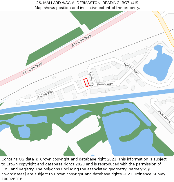 26, MALLARD WAY, ALDERMASTON, READING, RG7 4US: Location map and indicative extent of plot