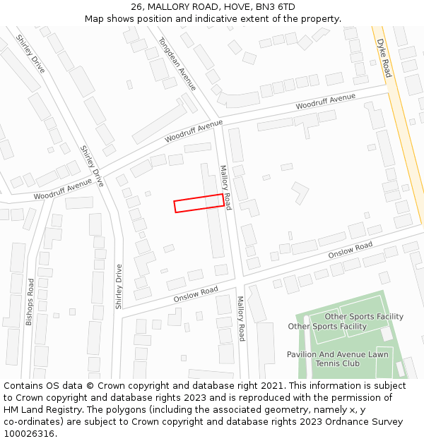 26, MALLORY ROAD, HOVE, BN3 6TD: Location map and indicative extent of plot