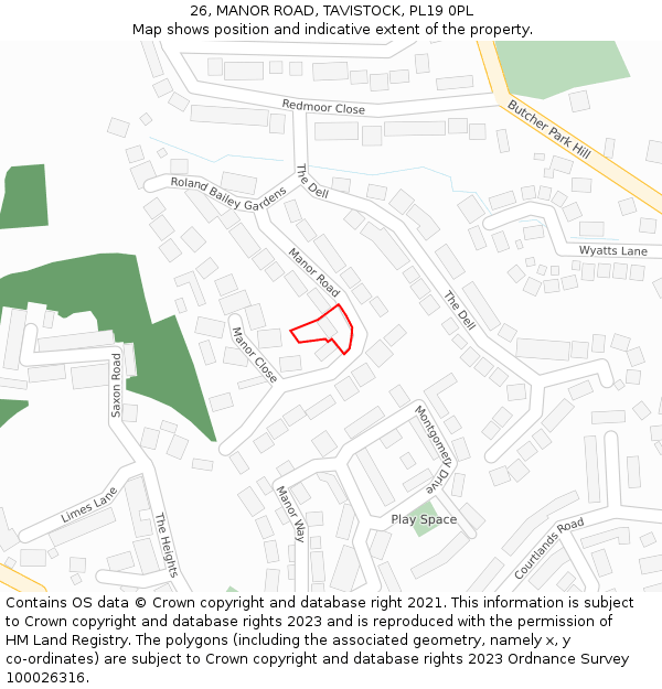 26, MANOR ROAD, TAVISTOCK, PL19 0PL: Location map and indicative extent of plot