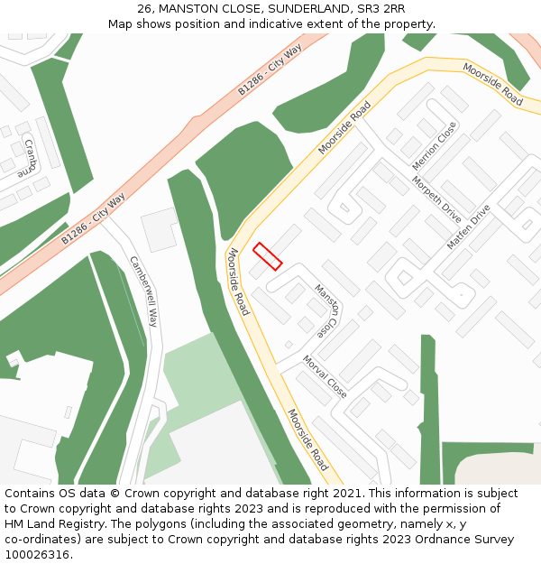 26, MANSTON CLOSE, SUNDERLAND, SR3 2RR: Location map and indicative extent of plot