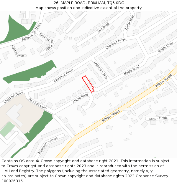 26, MAPLE ROAD, BRIXHAM, TQ5 0DG: Location map and indicative extent of plot