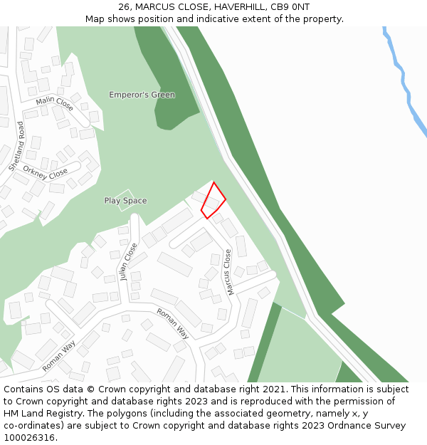 26, MARCUS CLOSE, HAVERHILL, CB9 0NT: Location map and indicative extent of plot