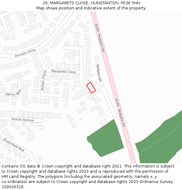 26, MARGARETS CLOSE, HUNSTANTON, PE36 5NN: Location map and indicative extent of plot