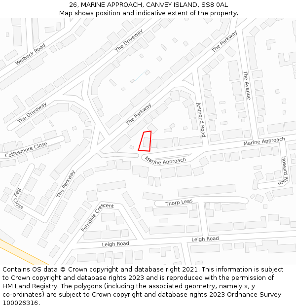 26, MARINE APPROACH, CANVEY ISLAND, SS8 0AL: Location map and indicative extent of plot