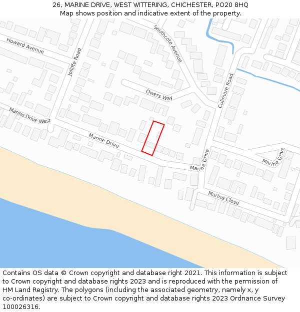 26, MARINE DRIVE, WEST WITTERING, CHICHESTER, PO20 8HQ: Location map and indicative extent of plot