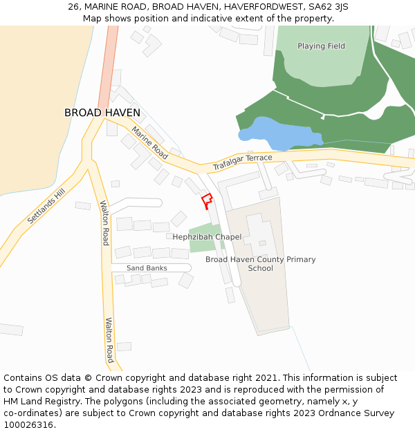 26, MARINE ROAD, BROAD HAVEN, HAVERFORDWEST, SA62 3JS: Location map and indicative extent of plot