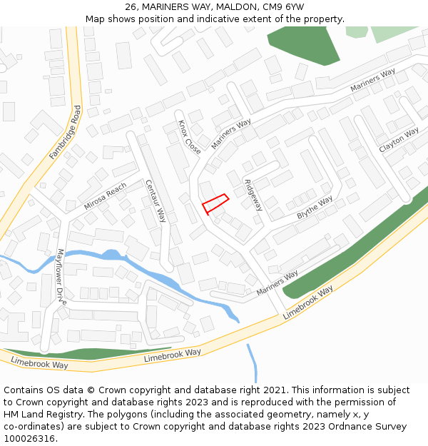 26, MARINERS WAY, MALDON, CM9 6YW: Location map and indicative extent of plot