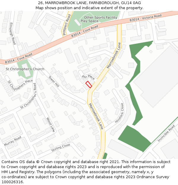 26, MARROWBROOK LANE, FARNBOROUGH, GU14 0AG: Location map and indicative extent of plot