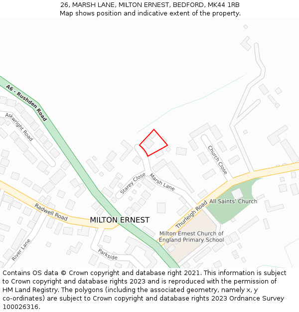 26, MARSH LANE, MILTON ERNEST, BEDFORD, MK44 1RB: Location map and indicative extent of plot