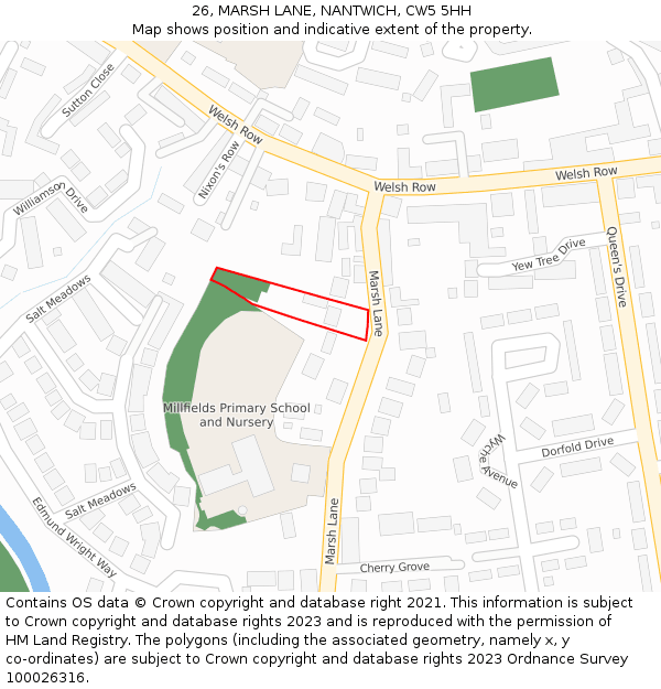 26, MARSH LANE, NANTWICH, CW5 5HH: Location map and indicative extent of plot