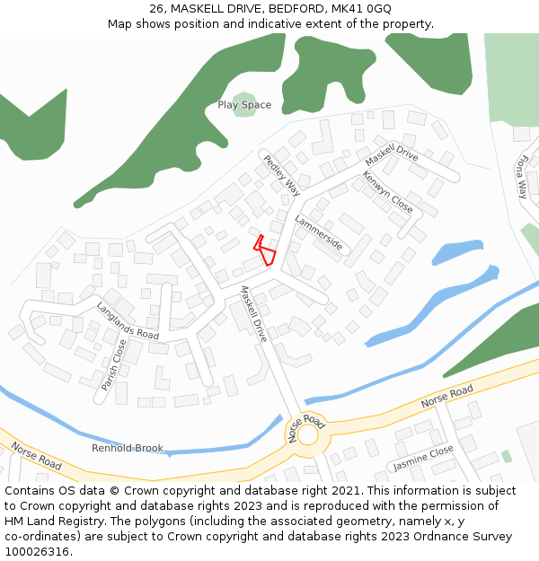 26, MASKELL DRIVE, BEDFORD, MK41 0GQ: Location map and indicative extent of plot