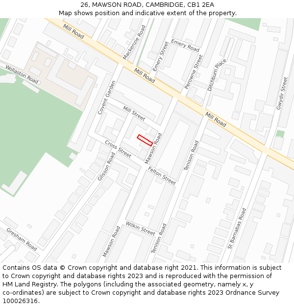 26, MAWSON ROAD, CAMBRIDGE, CB1 2EA: Location map and indicative extent of plot