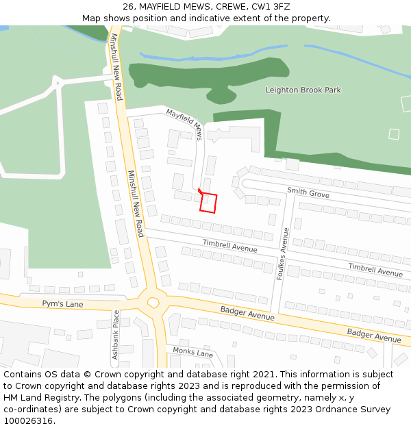 26, MAYFIELD MEWS, CREWE, CW1 3FZ: Location map and indicative extent of plot