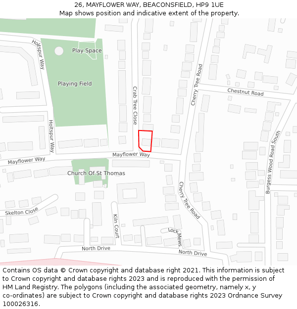 26, MAYFLOWER WAY, BEACONSFIELD, HP9 1UE: Location map and indicative extent of plot