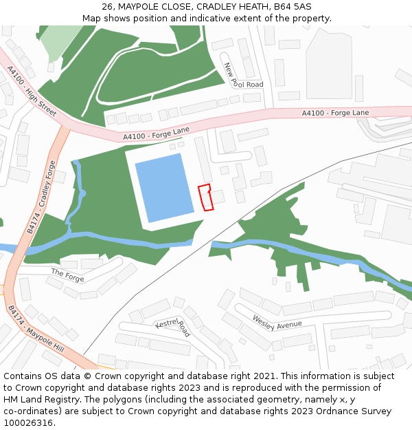 26, MAYPOLE CLOSE, CRADLEY HEATH, B64 5AS: Location map and indicative extent of plot