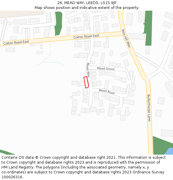 26, MEAD WAY, LEEDS, LS15 9JP: Location map and indicative extent of plot