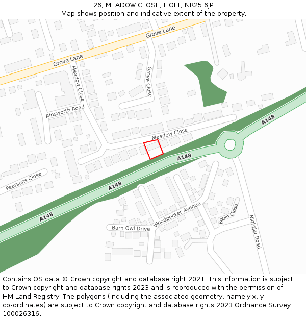 26, MEADOW CLOSE, HOLT, NR25 6JP: Location map and indicative extent of plot