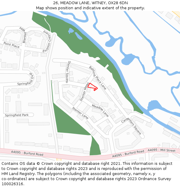 26, MEADOW LANE, WITNEY, OX28 6DN: Location map and indicative extent of plot