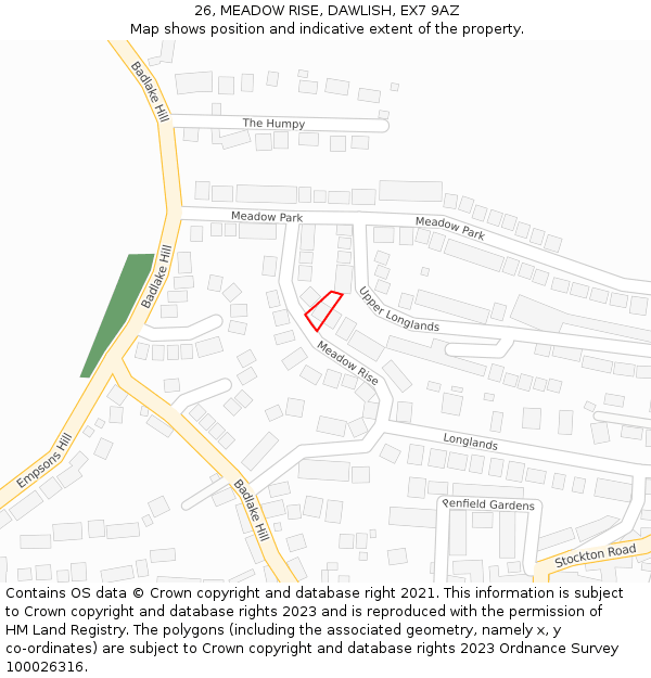 26, MEADOW RISE, DAWLISH, EX7 9AZ: Location map and indicative extent of plot