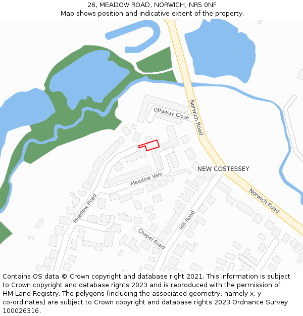 26, MEADOW ROAD, NORWICH, NR5 0NF: Location map and indicative extent of plot