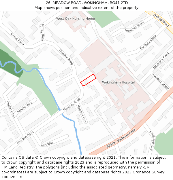 26, MEADOW ROAD, WOKINGHAM, RG41 2TD: Location map and indicative extent of plot