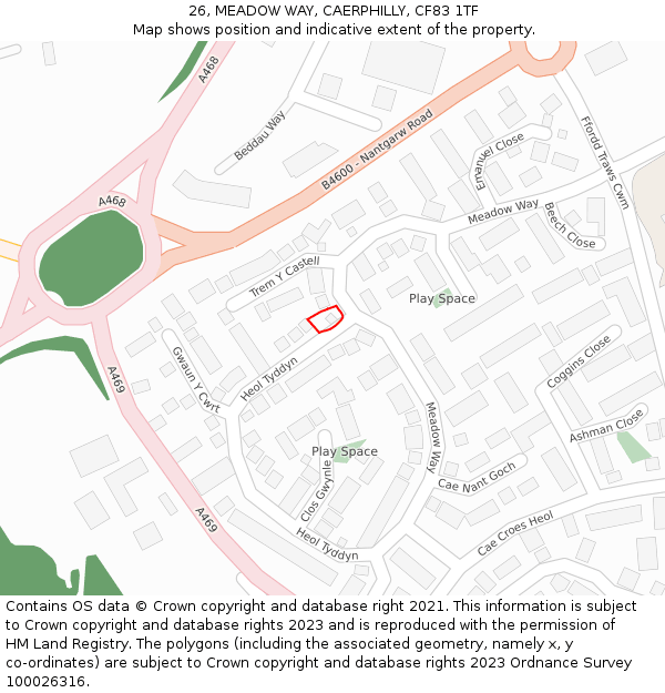 26, MEADOW WAY, CAERPHILLY, CF83 1TF: Location map and indicative extent of plot