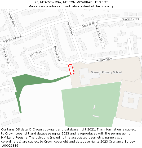 26, MEADOW WAY, MELTON MOWBRAY, LE13 1DT: Location map and indicative extent of plot