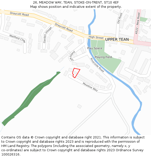 26, MEADOW WAY, TEAN, STOKE-ON-TRENT, ST10 4EF: Location map and indicative extent of plot