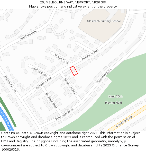 26, MELBOURNE WAY, NEWPORT, NP20 3RF: Location map and indicative extent of plot